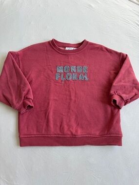 Zara Toddler Girl Rose Pink Appliqué 'MONDE FLORAL' Crewneck Size 2-3 Years
